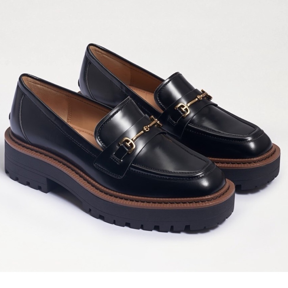 SAM EDELMAN Laurs Lug-Sole Loafers Black Leather Chunky Platform Shoes 6.5 EUC